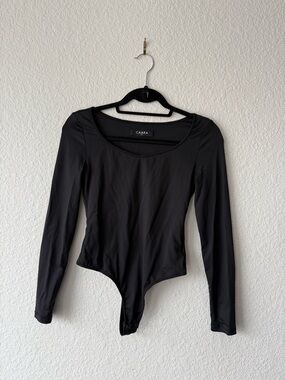 Caara Black Long-Sleeve Scoop Neck Bodysuit